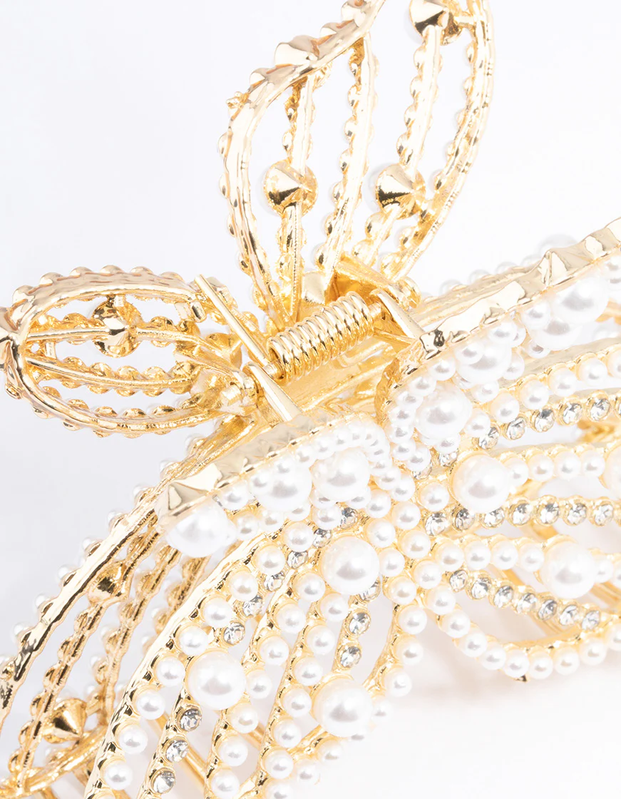 Gold Pearl Butterfly Hair Claw - Image 3