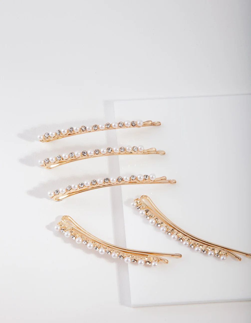 Gold Pearl & Diamante Hair Pin 5-Pack - Image 2