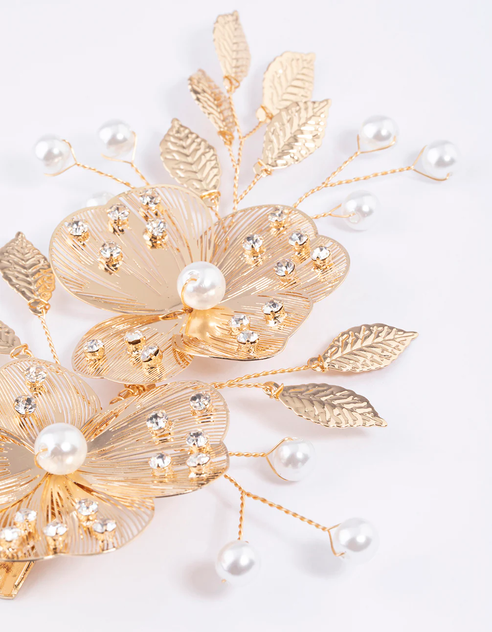 Gold Pearl Etched Flower Hair Clip - Image 3