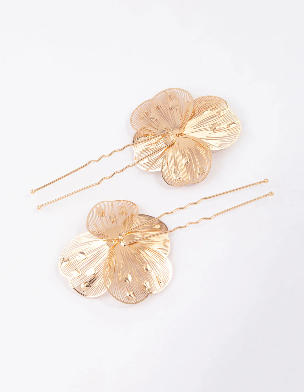 Gold Pearl Etched Flower Hair Pin Pack - Image 3