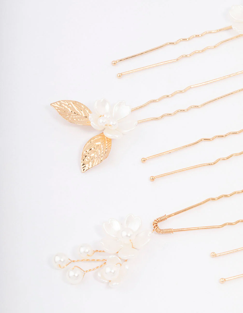 Gold Wire Flower Pearl Hair Pins - Image 2