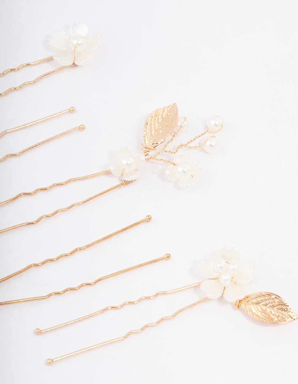 Gold Wire Flower Pearl Hair Pins - Image 3