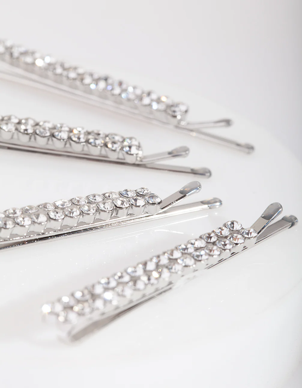 Silver Double Row Diamante Clip 4-Pack - Image 3