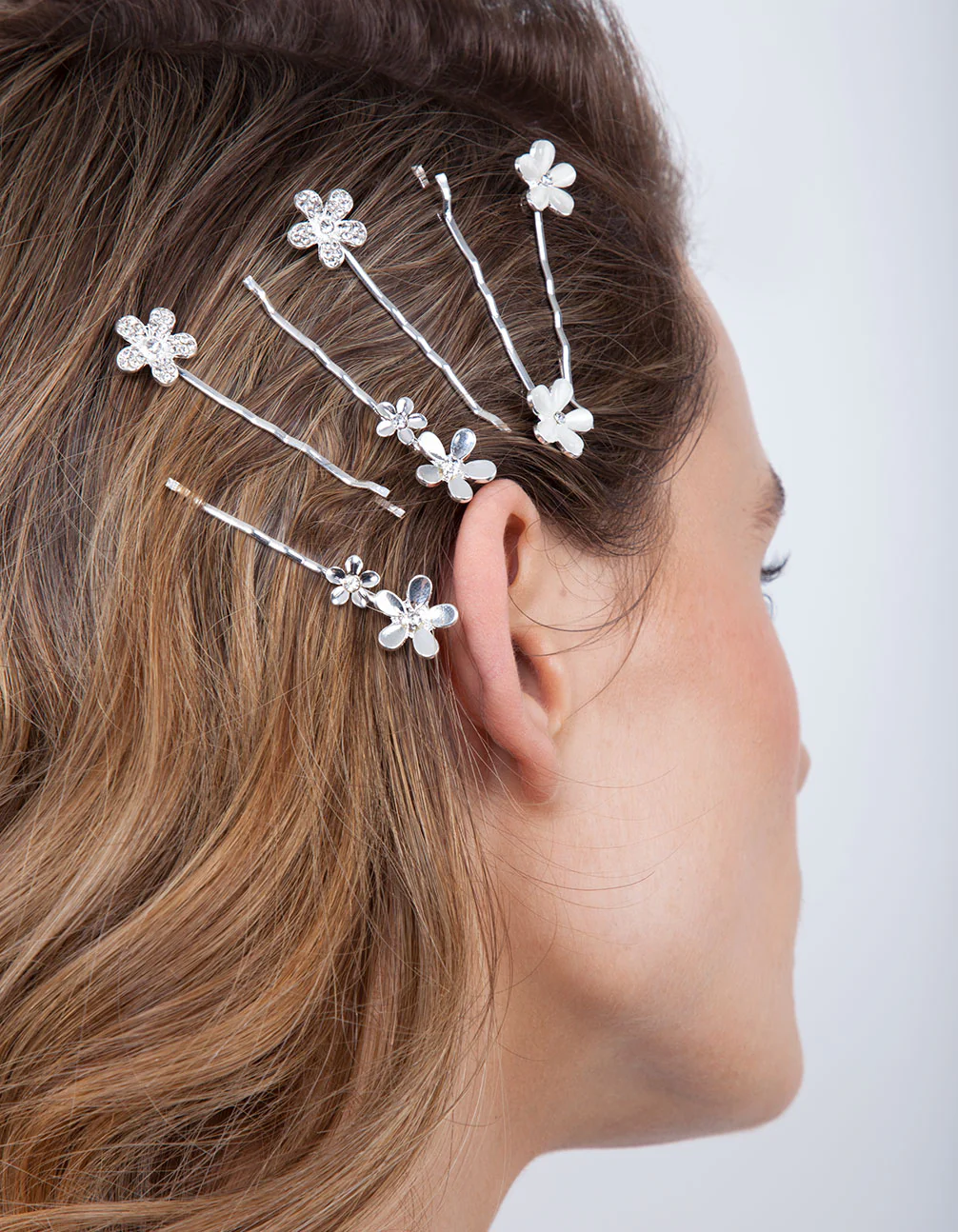 Silver Floral Stone Hair Clip Pack - Image 3
