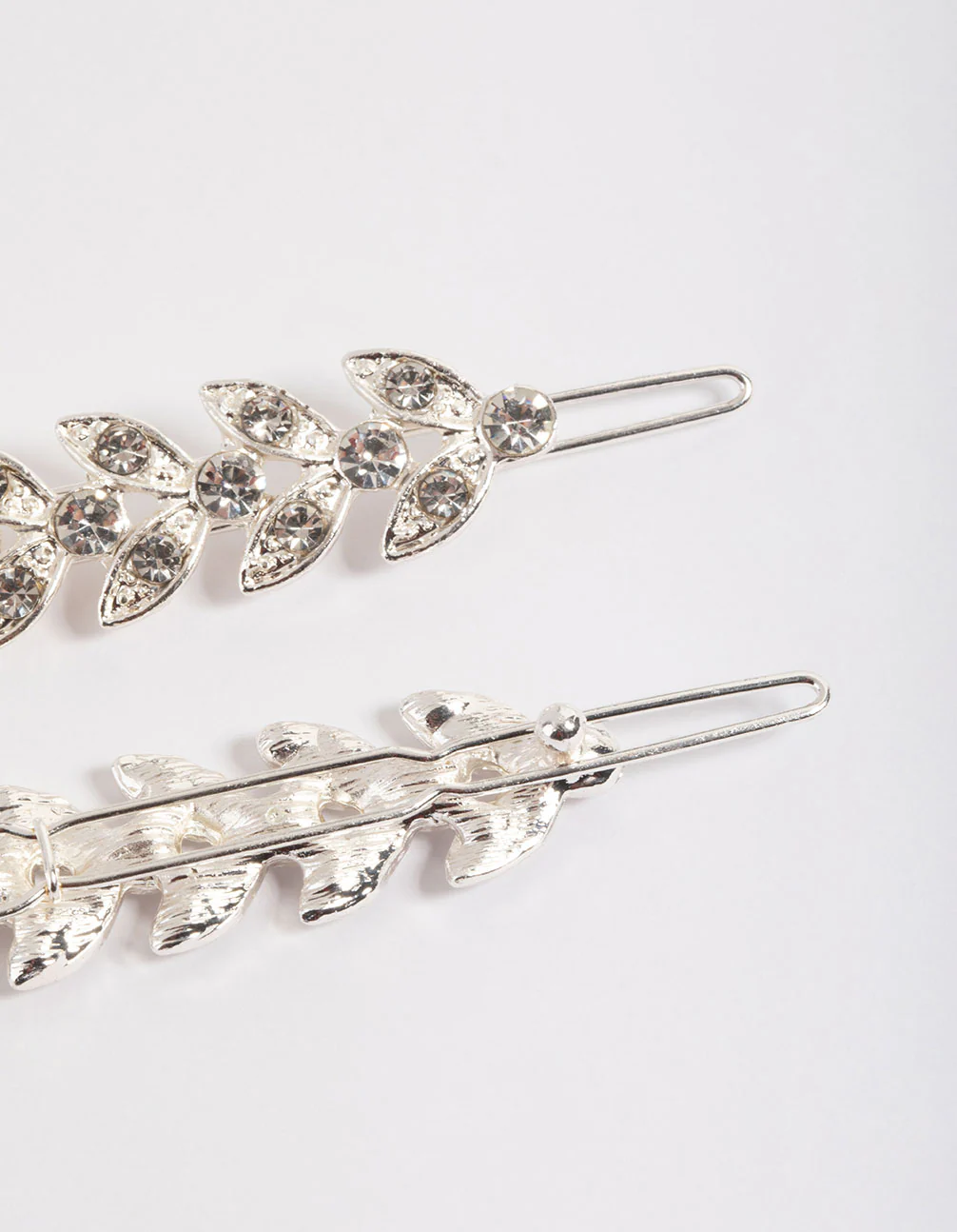 Silver Diamante Leaf Clips Pack - Image 3
