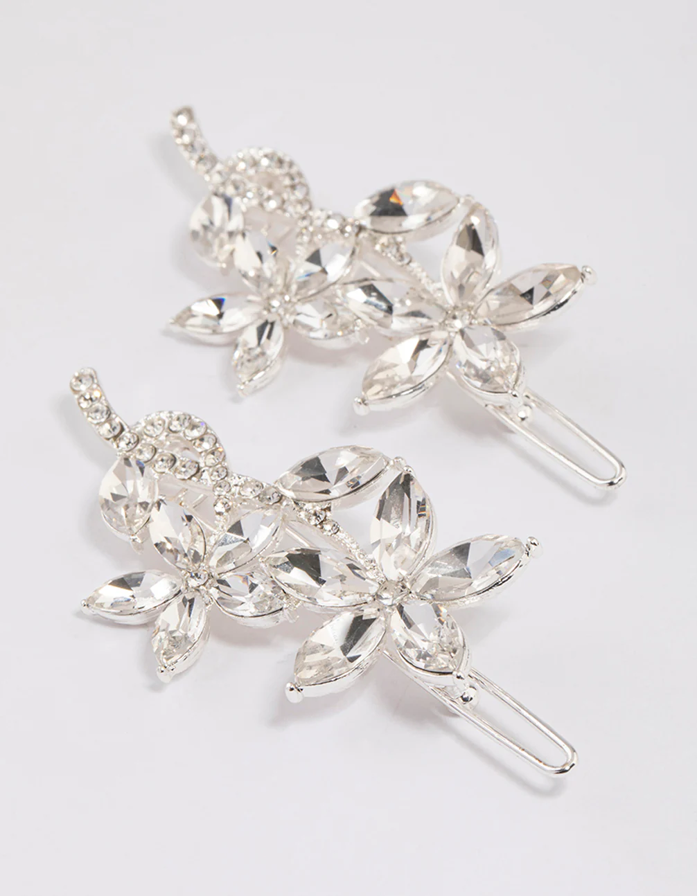 Silver Flower Leaf Diamante Hair Clips Pack - Image 2
