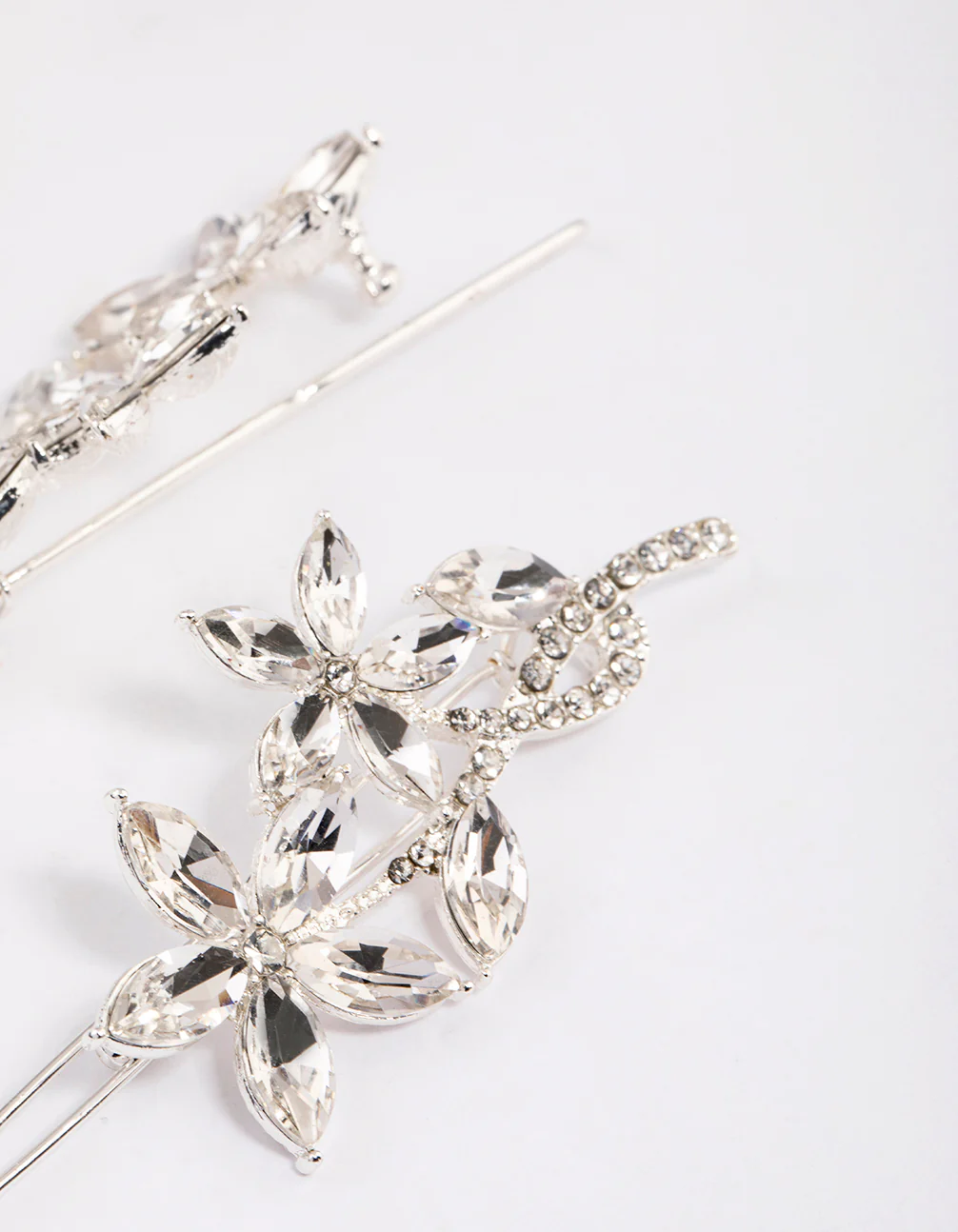 Silver Flower Leaf Diamante Hair Clips Pack - Image 3