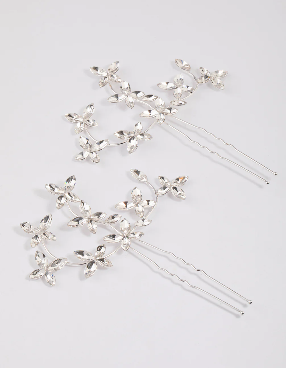 Silver Flower Leaf Diamante Hair Pin Pack - Image 2
