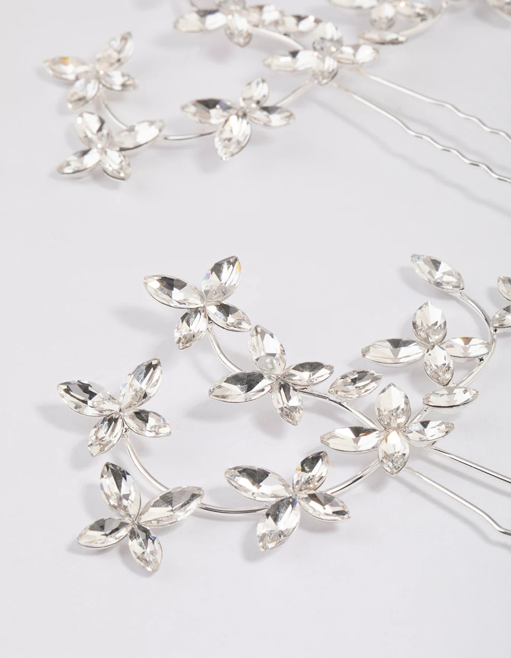 Silver Flower Leaf Diamante Hair Pin Pack - Image 3