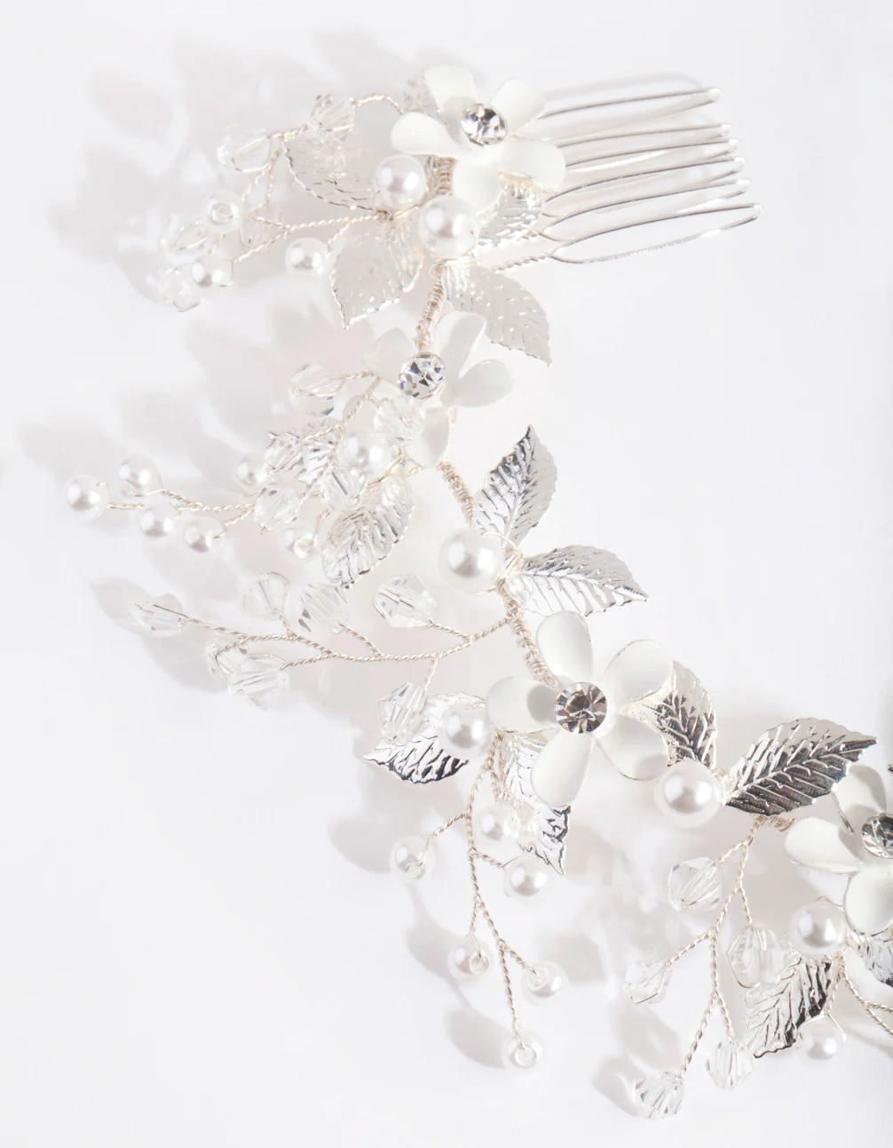 Silver Pearl Flower Hair Wrap - Image 2