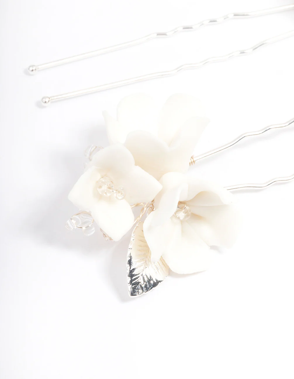 White Large Flower Hair Pin Pack - Image 2