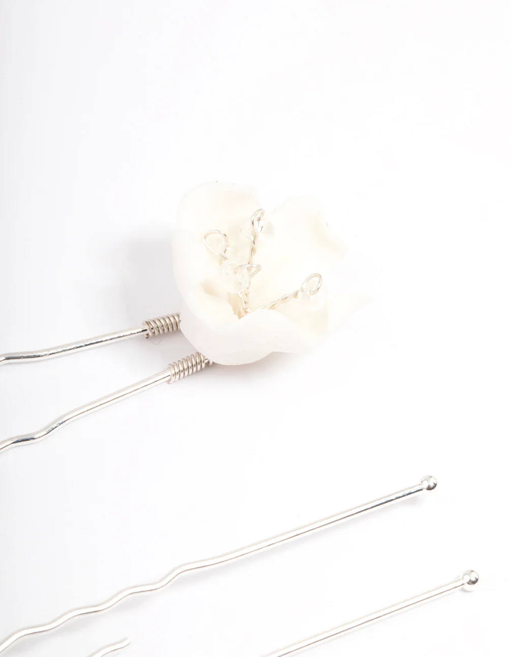 White Large Flower Hair Pin Pack - Image 3