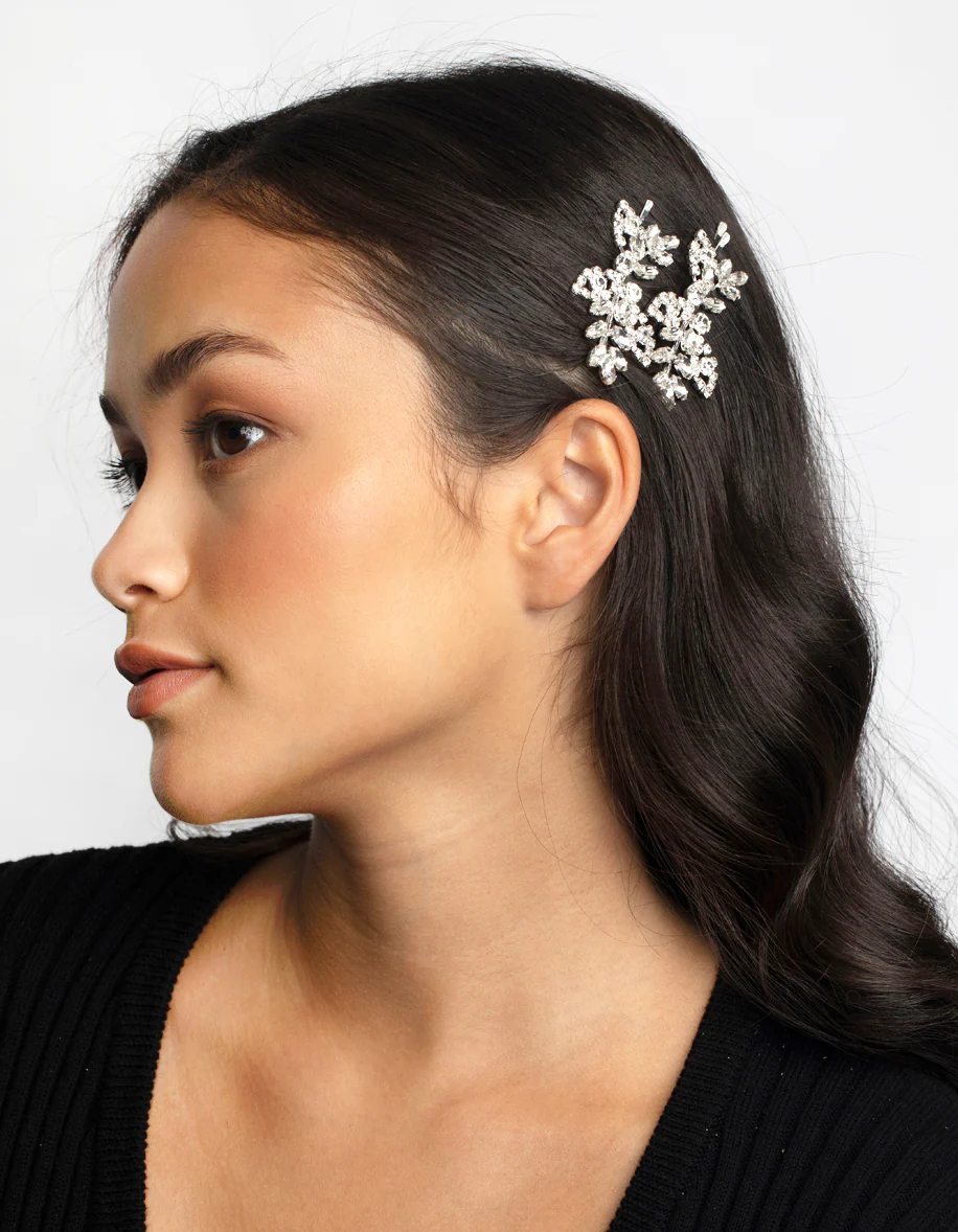Silver Navette Diamante Hair Slide Pack - Image 2