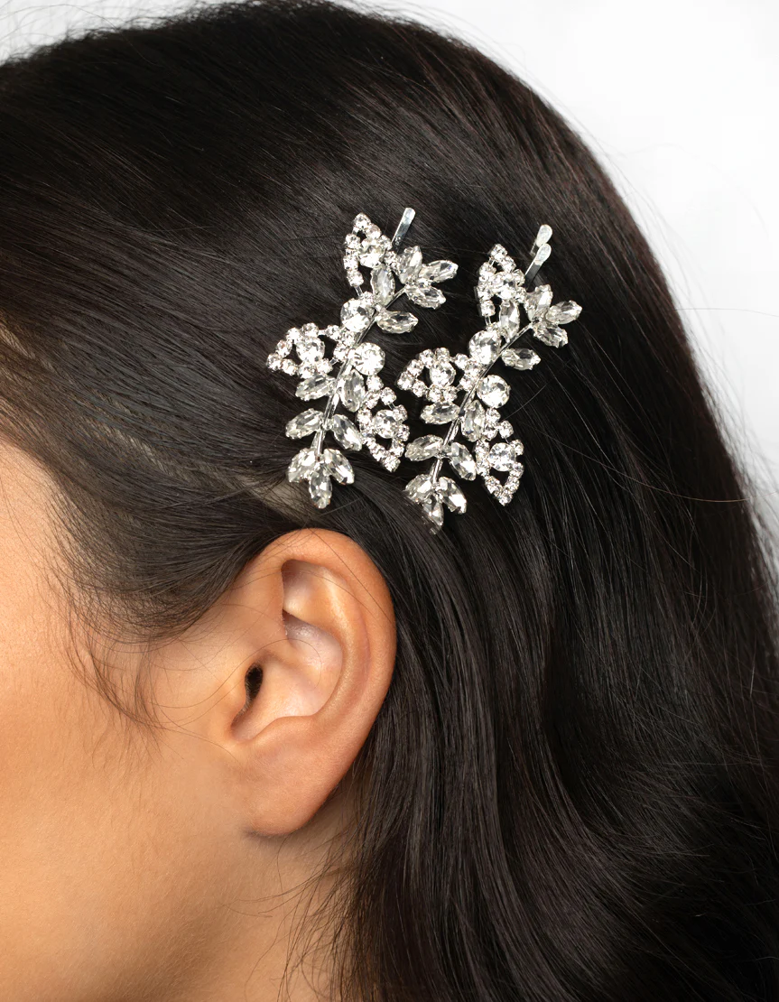 Silver Navette Diamante Hair Slide Pack - Image 5