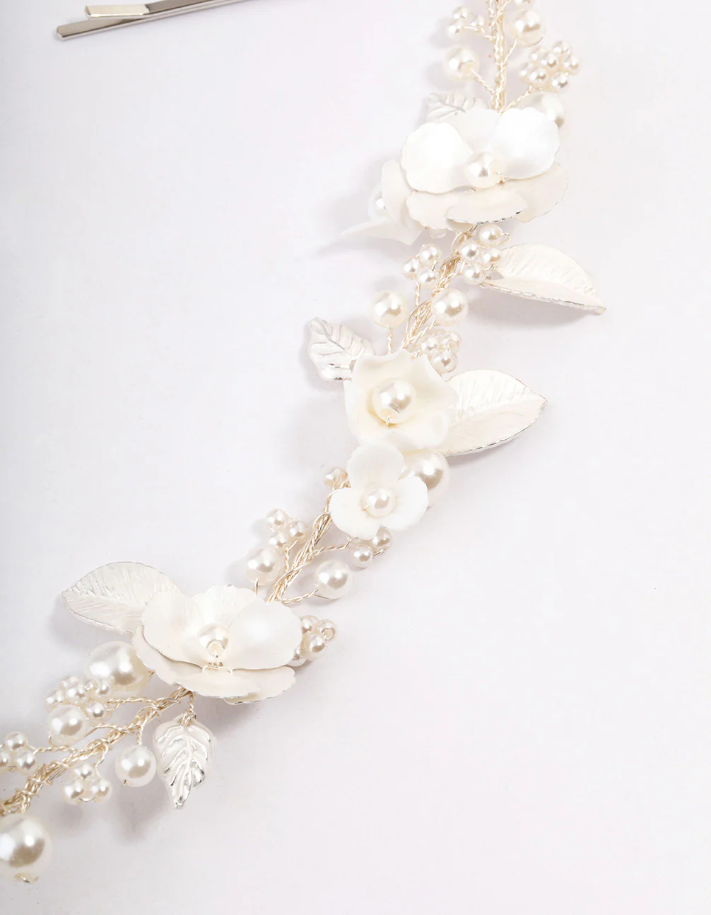 Silver Pearl Floral Hair Drape - Image 3