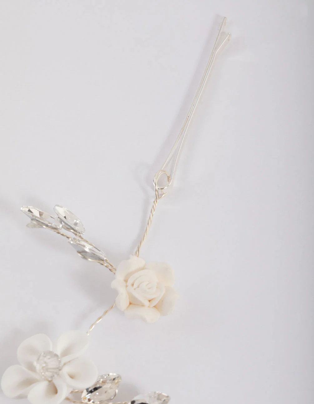 Silver White Flower Hair Drape - Image 2