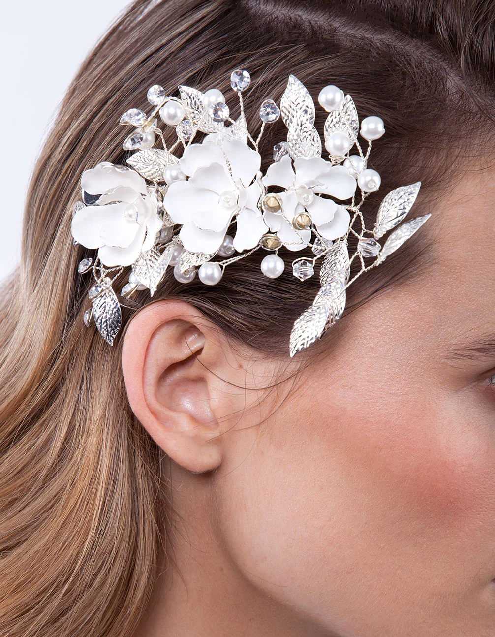 Silver White Floral Hair Clip - Image 3