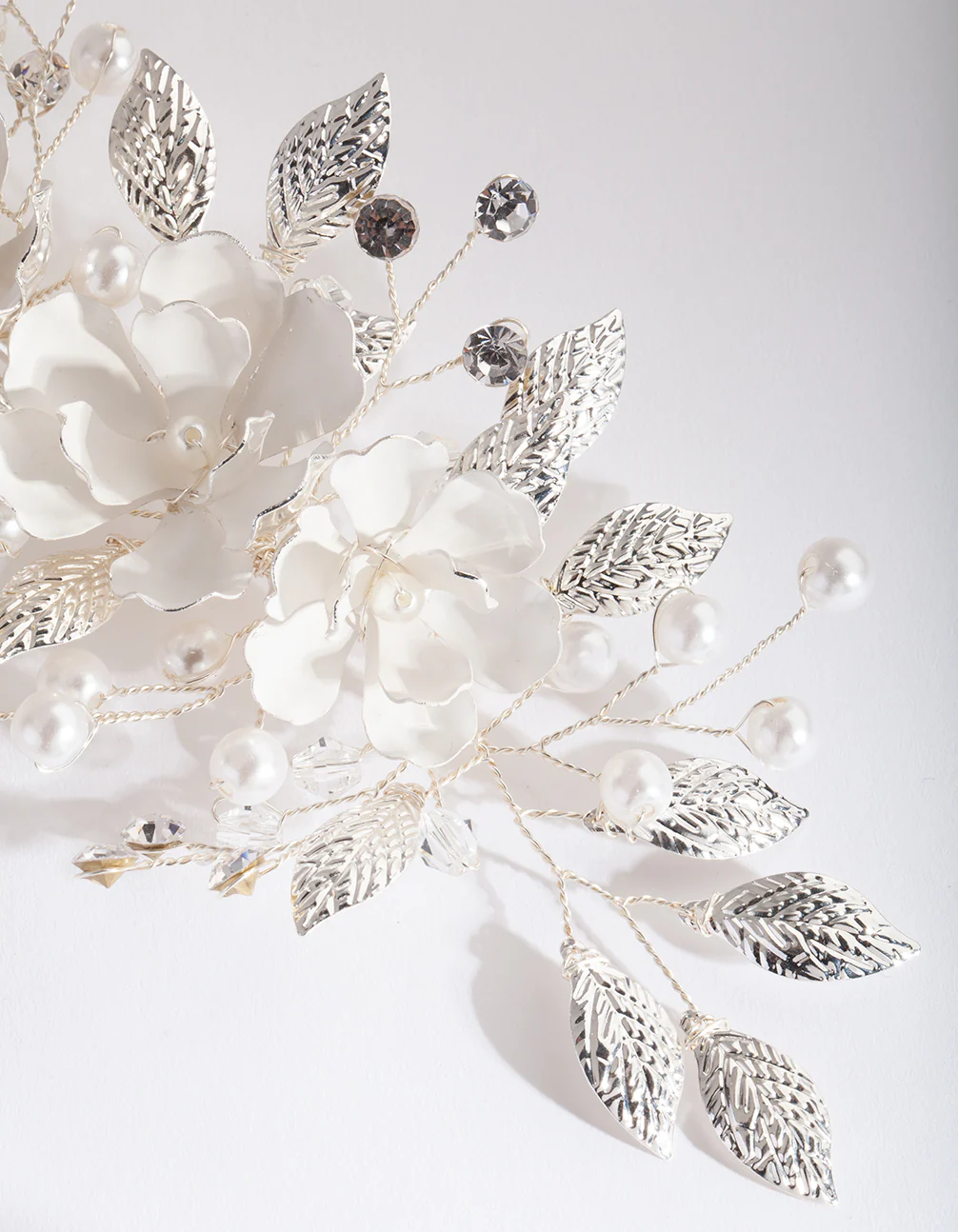 Silver White Floral Hair Clip - Image 4