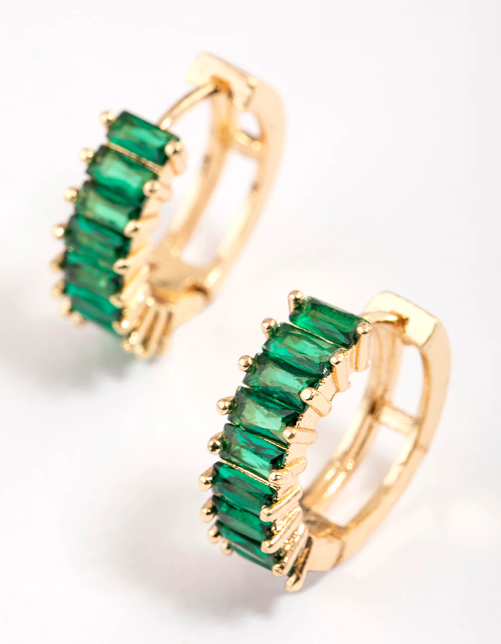 Gold Plated Cubic Zirconia Classic Baguette Hoop Earrings - Image 2