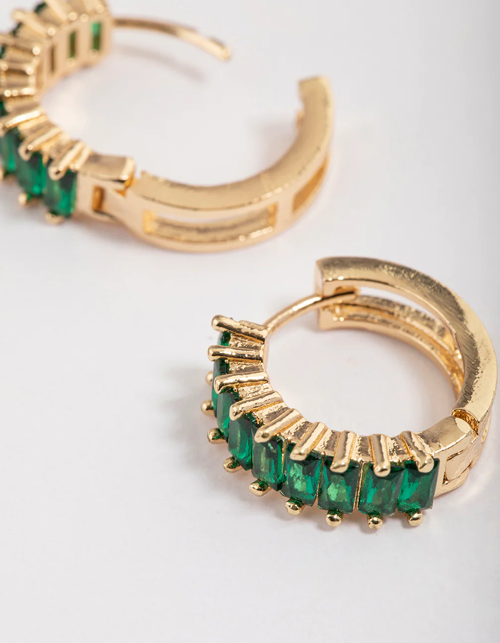 Gold Plated Cubic Zirconia Classic Baguette Hoop Earrings - Image 3