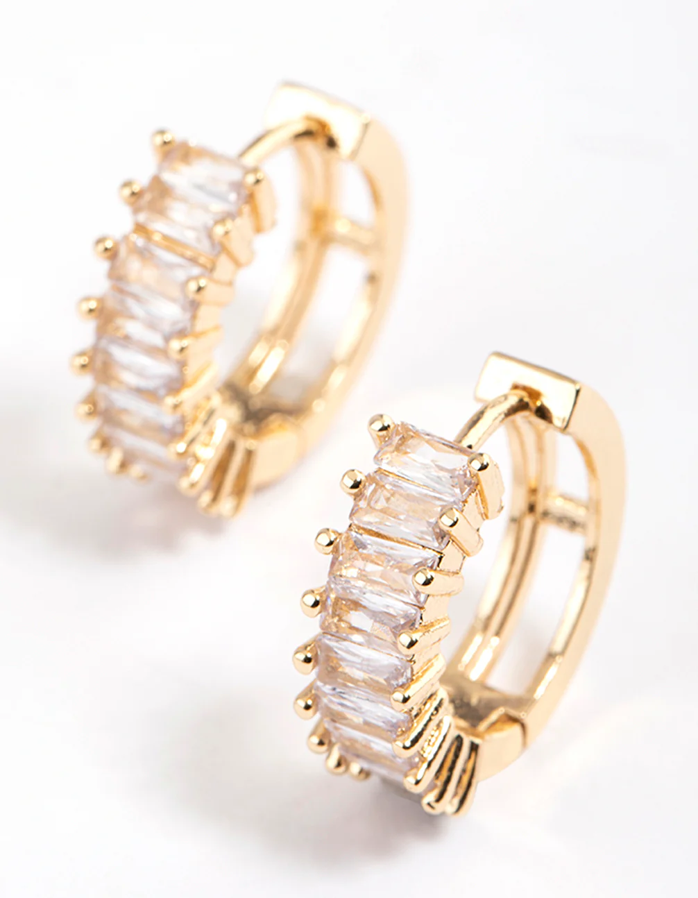 Gold Plated Cubic Zirconia Classic Baguette Hoop Earrings - Image 2