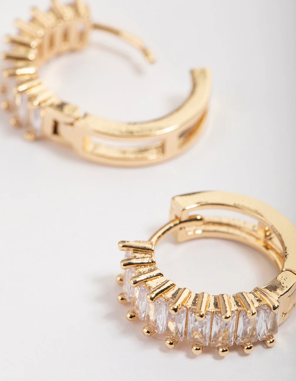 Gold Plated Cubic Zirconia Classic Baguette Hoop Earrings - Image 3