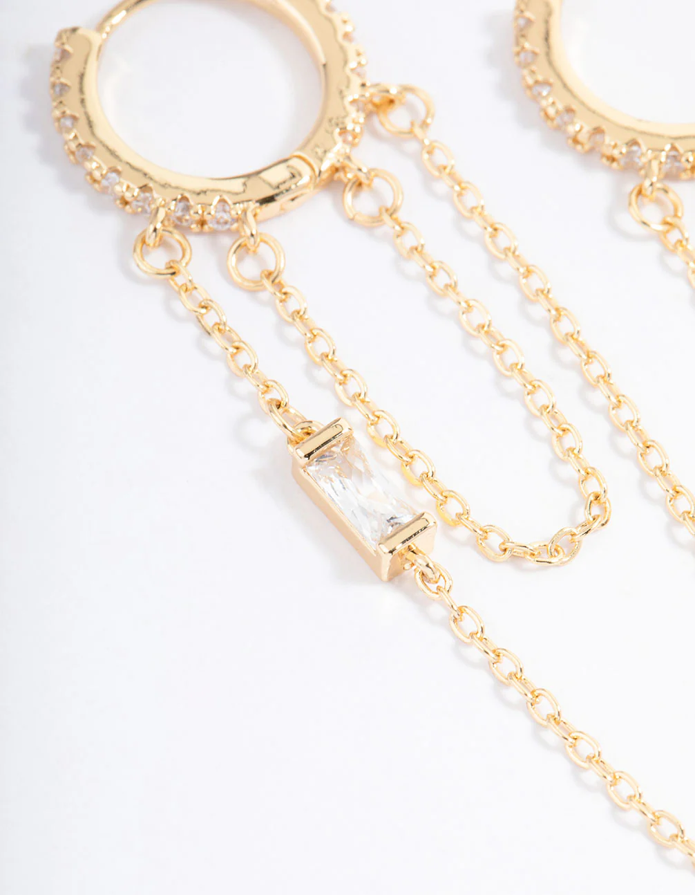 Gold Plated Cubic Zirconia Double Chain Drop Earrings - Image 2