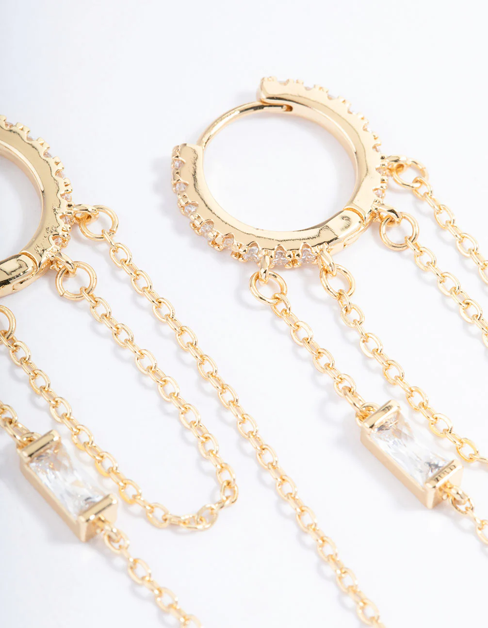Gold Plated Cubic Zirconia Double Chain Drop Earrings - Image 3