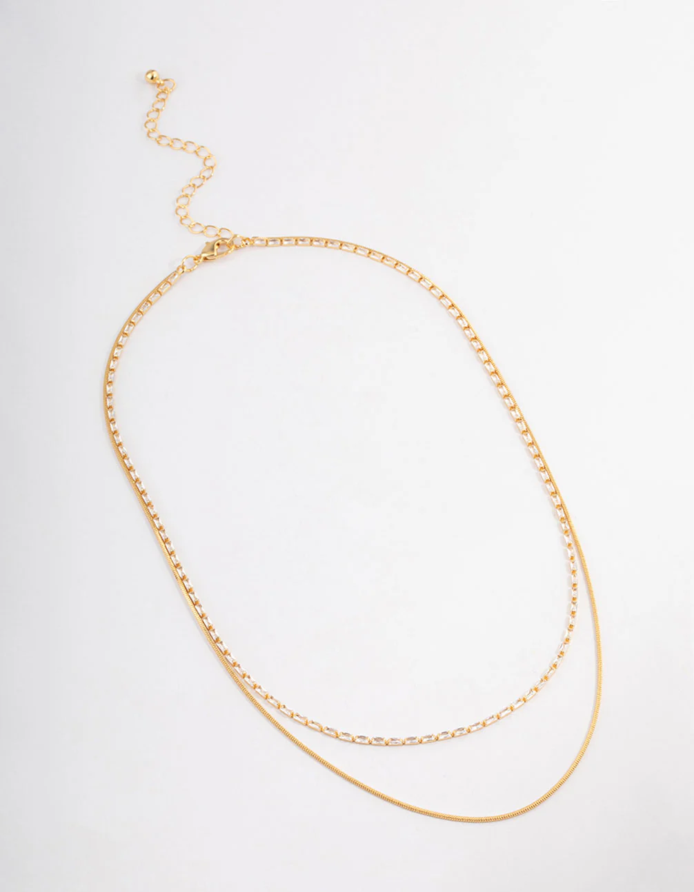Gold Plated Cubic Zirconia Dainty Baguette Layered Necklace - Image 2