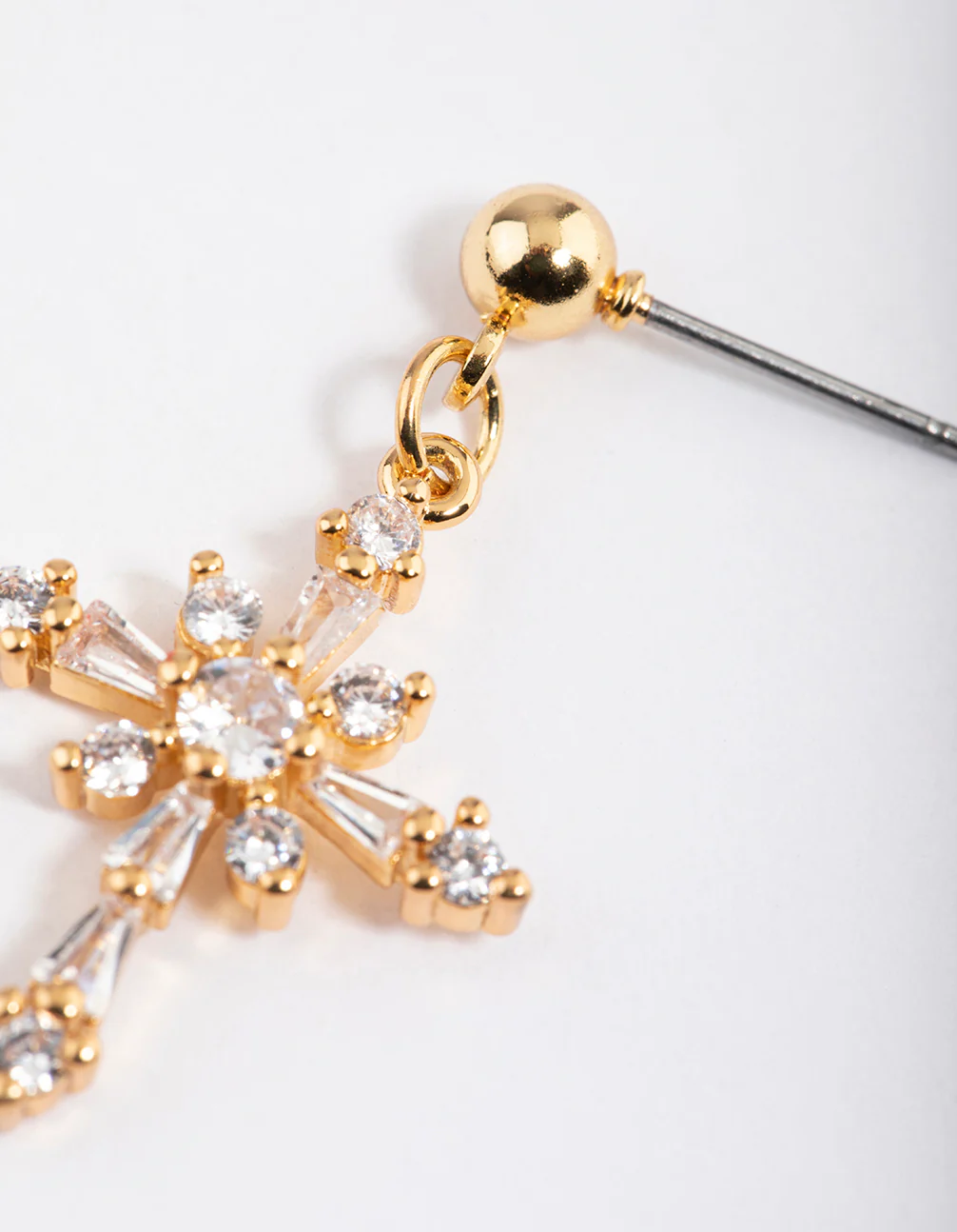Gold Plated Cubic Zirconia Ornate Cross Drop Earrings - Image 3