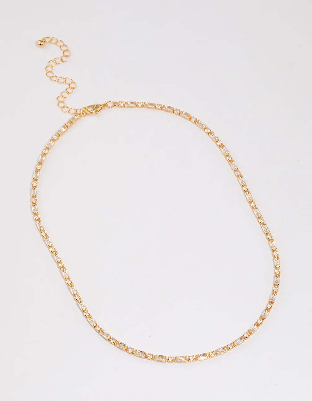Gold Plated Cubic Zirconia Round & Baguette Tennis Necklace - Image 2