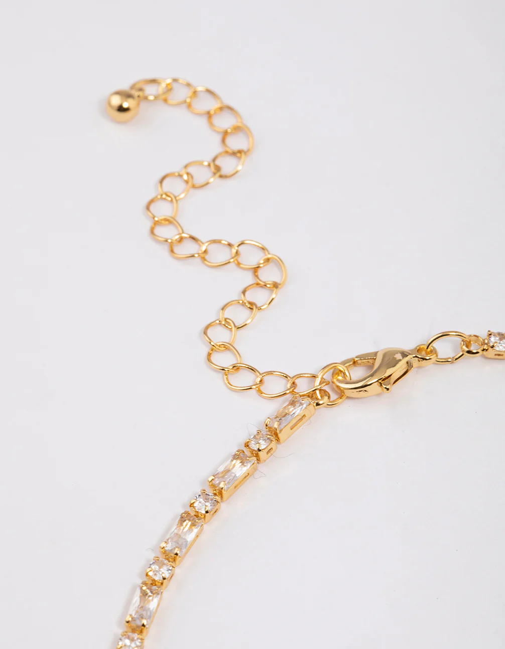 Gold Plated Cubic Zirconia Round & Baguette Tennis Necklace - Image 3
