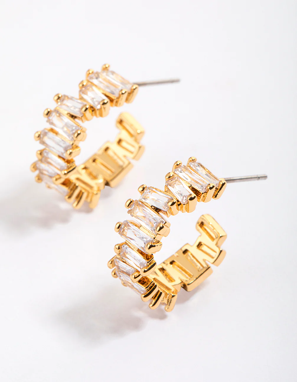 Gold Plated Organic Cubic Zirconia Baguette Hoop Earrings - Image 2