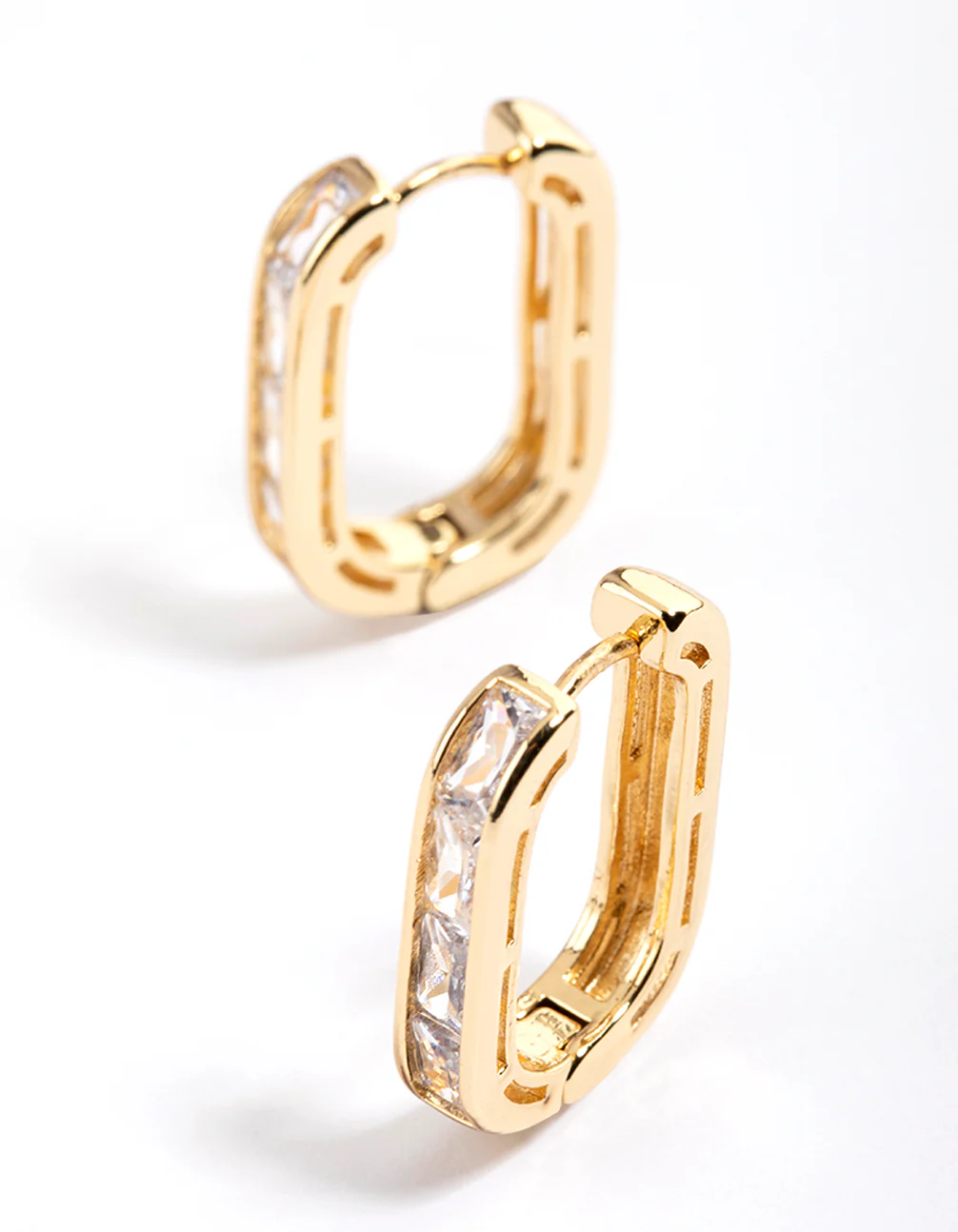 Gold Plated Oval Baguette Hoop Earrings - Image 2