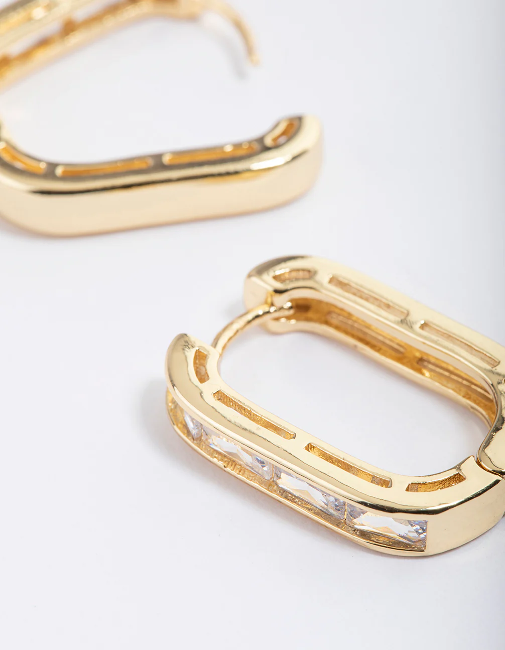 Gold Plated Oval Baguette Hoop Earrings - Image 3