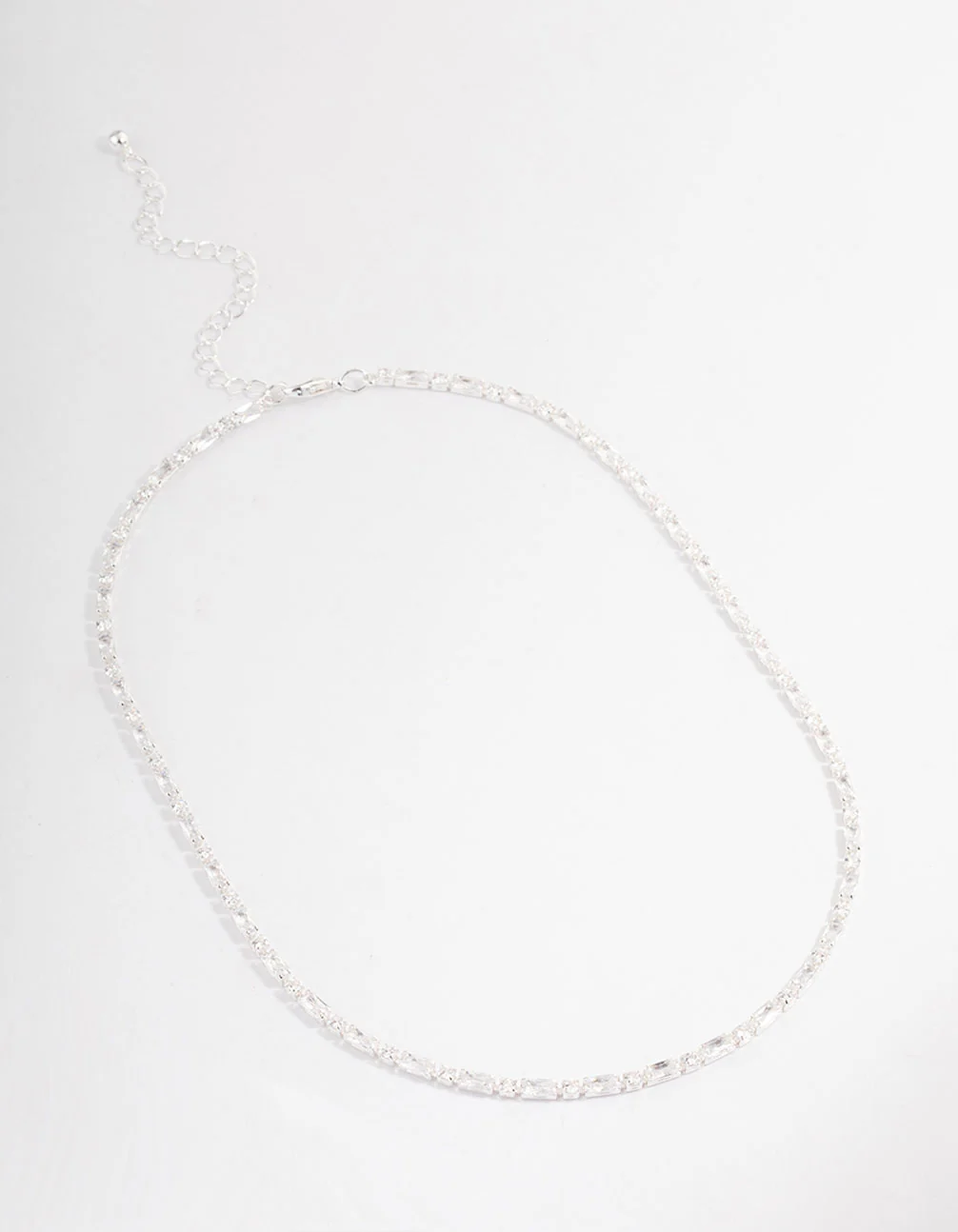 Silver Plated Cubic Zirconia Round & Baguette Tennis Necklace - Image 2