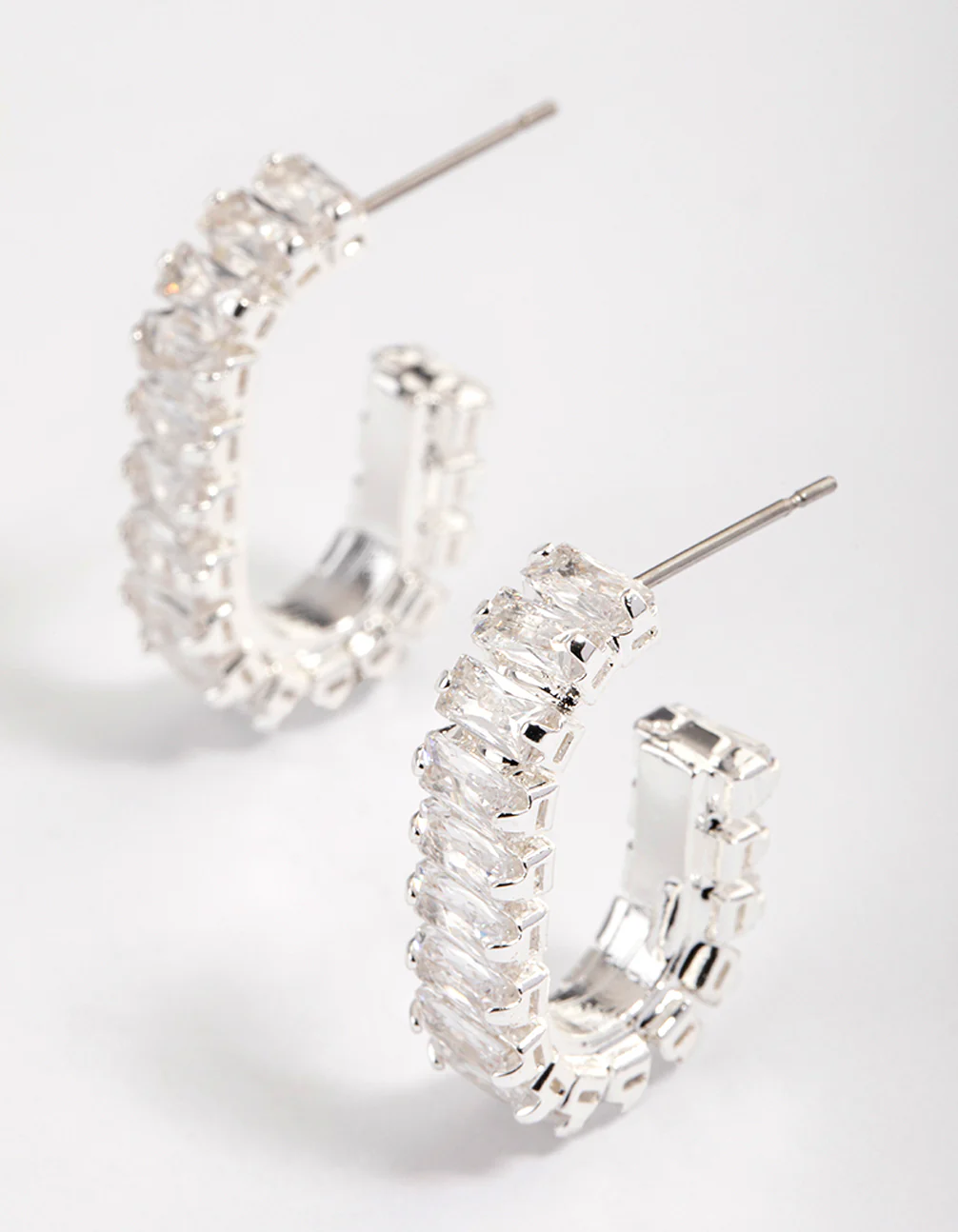 Silver Plated Oval Horizontal Baguette Hoop Earrings - Image 2