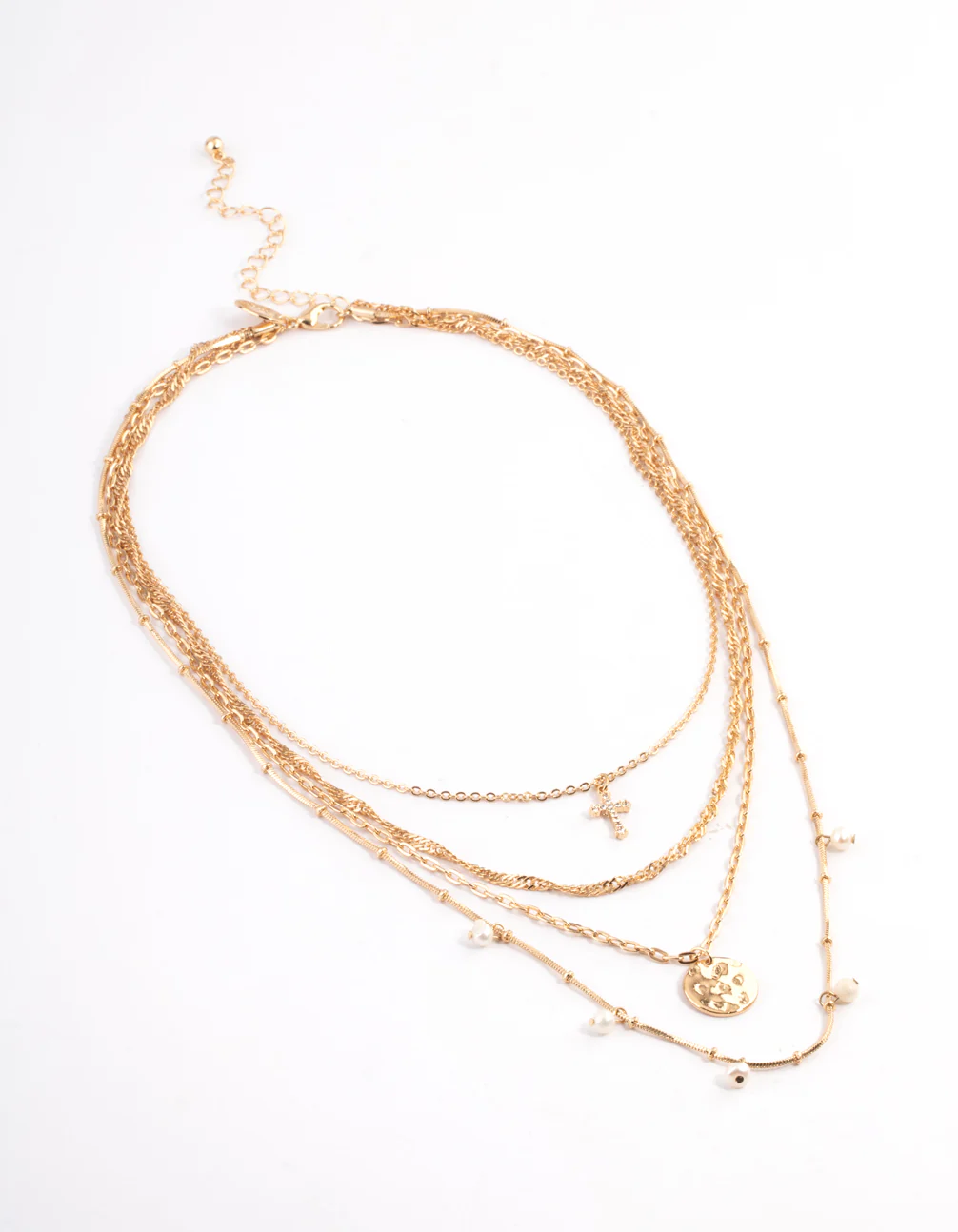 Gold Freshwater Pearl Layered Cross Necklace - Image 2