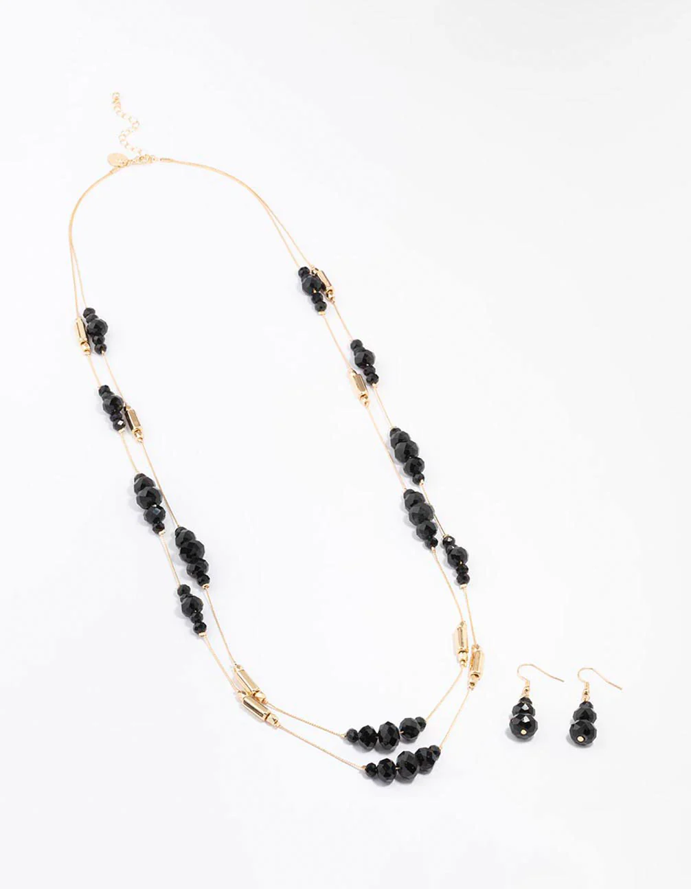 Black Beaded Necklace & Earrings Jewellery Set - Image 2