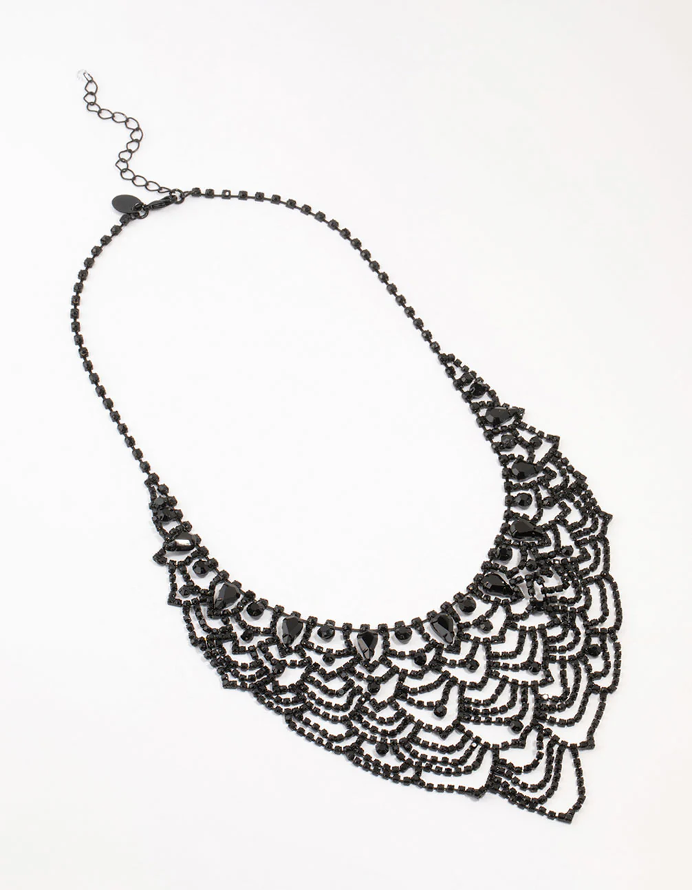 Black Coated Diamante Lace Pattern Necklace - Image 2