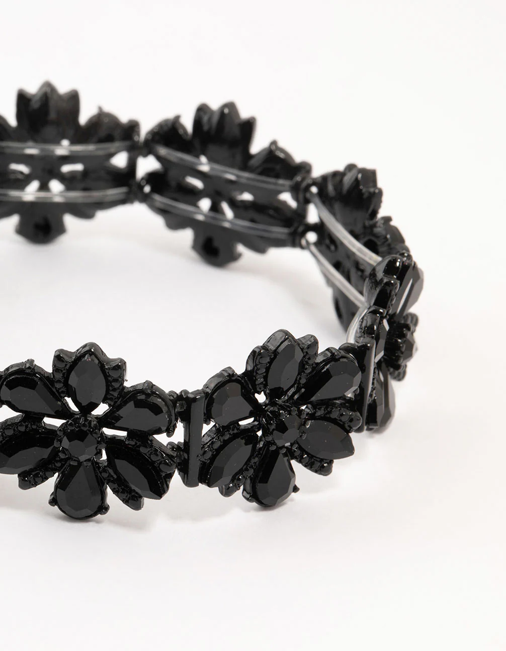 Black Coated Flower Stretch Bracelet - Image 2