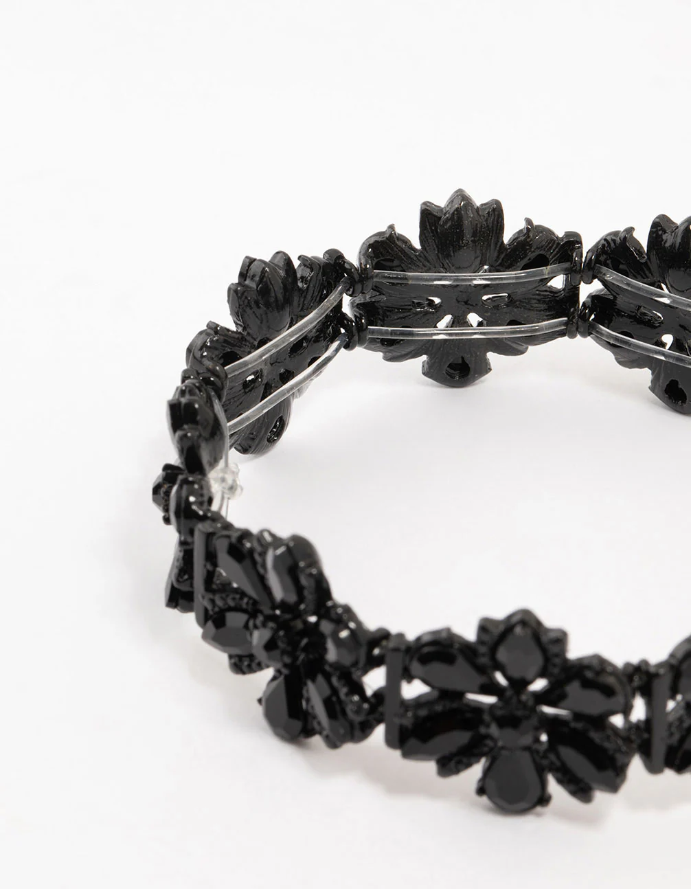 Black Coated Flower Stretch Bracelet - Image 3
