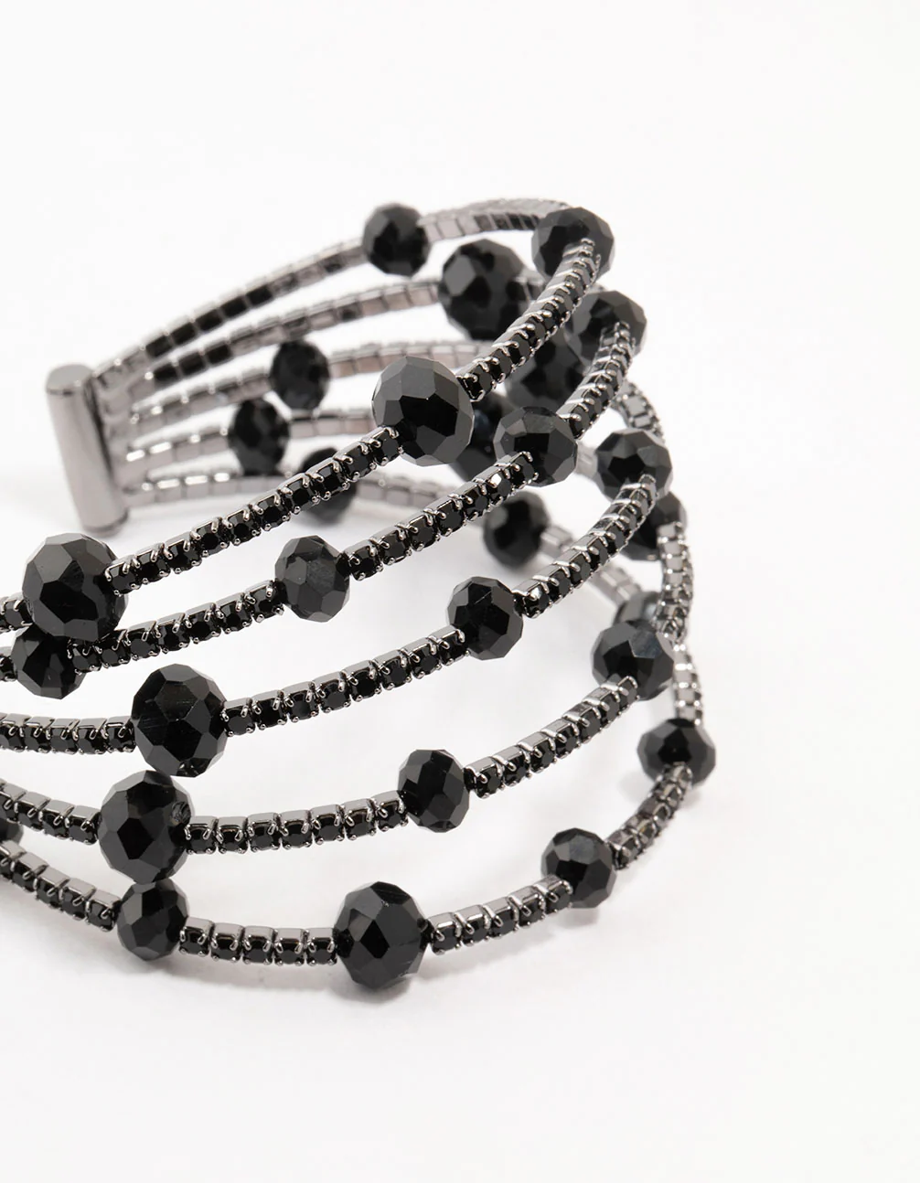 Black Coated Layered Beaded Wire Wrist Cuff - Image 2