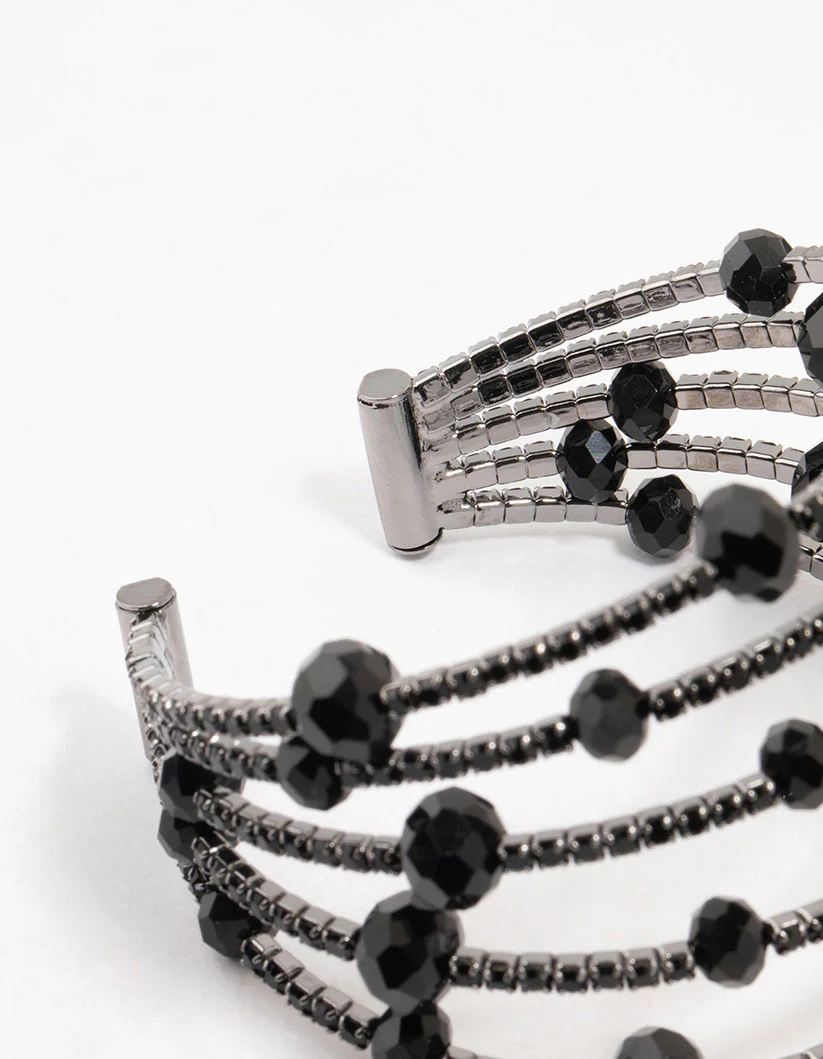 Black Coated Layered Beaded Wire Wrist Cuff - Image 3