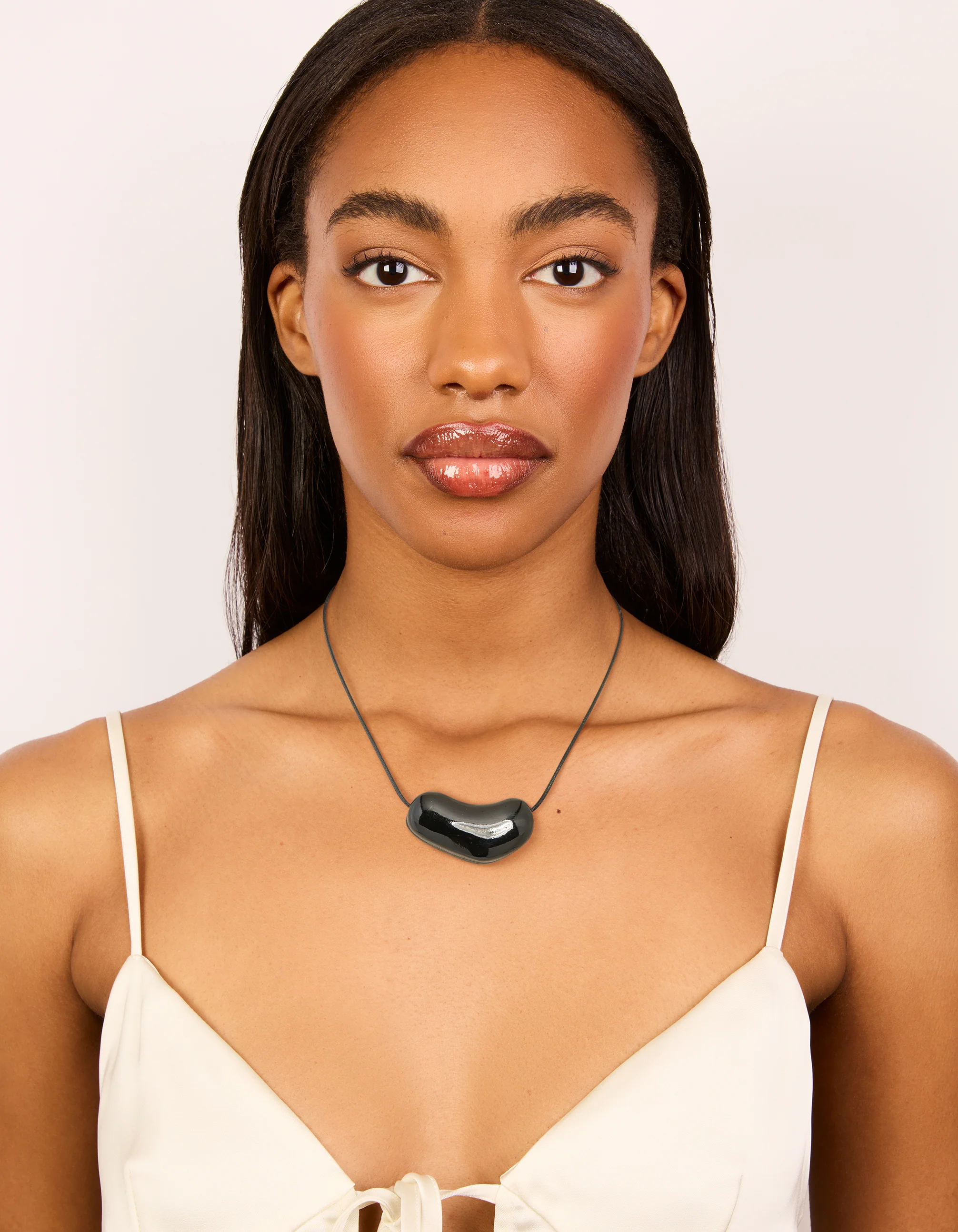 Black Coated Metal Baby Pebble Orb Cord Necklace - Image 3