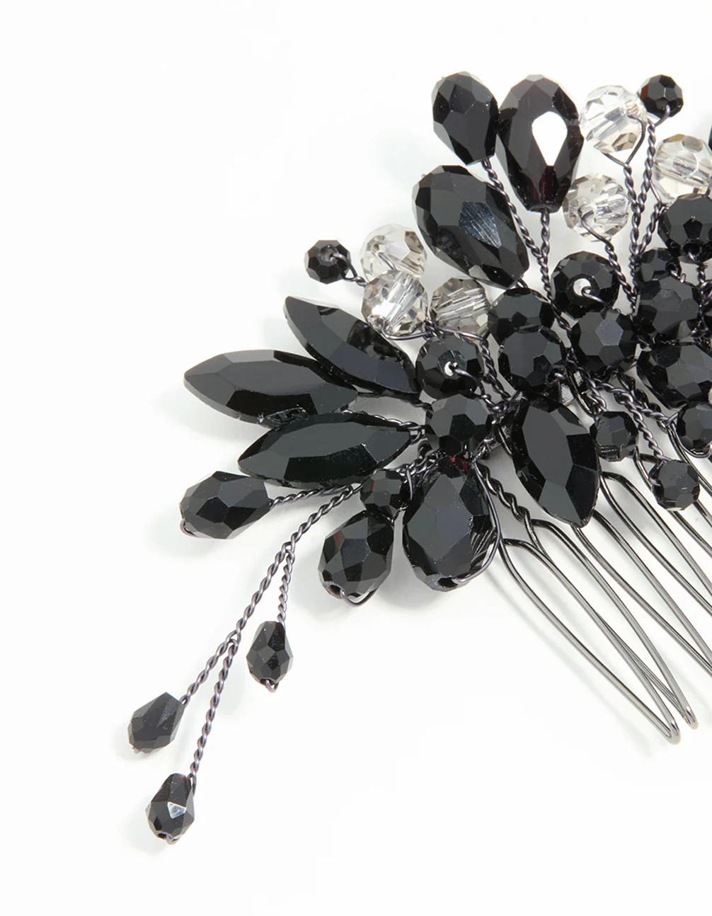 Black Coated Metal Diamante Marquise Wispy Hair Comb - Image 2