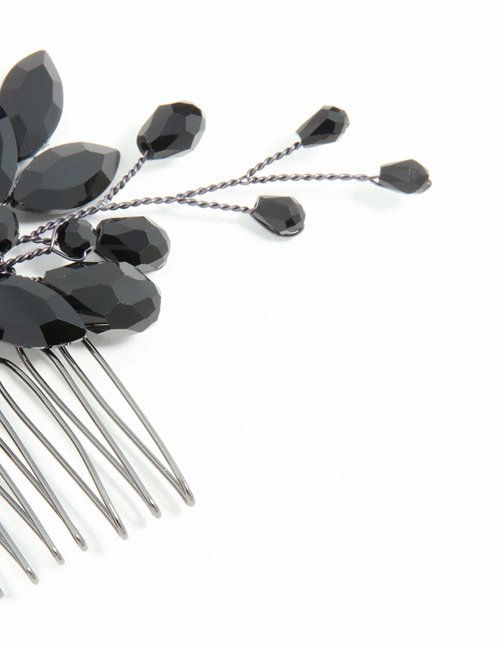 Black Coated Metal Diamante Marquise Wispy Hair Comb - Image 3