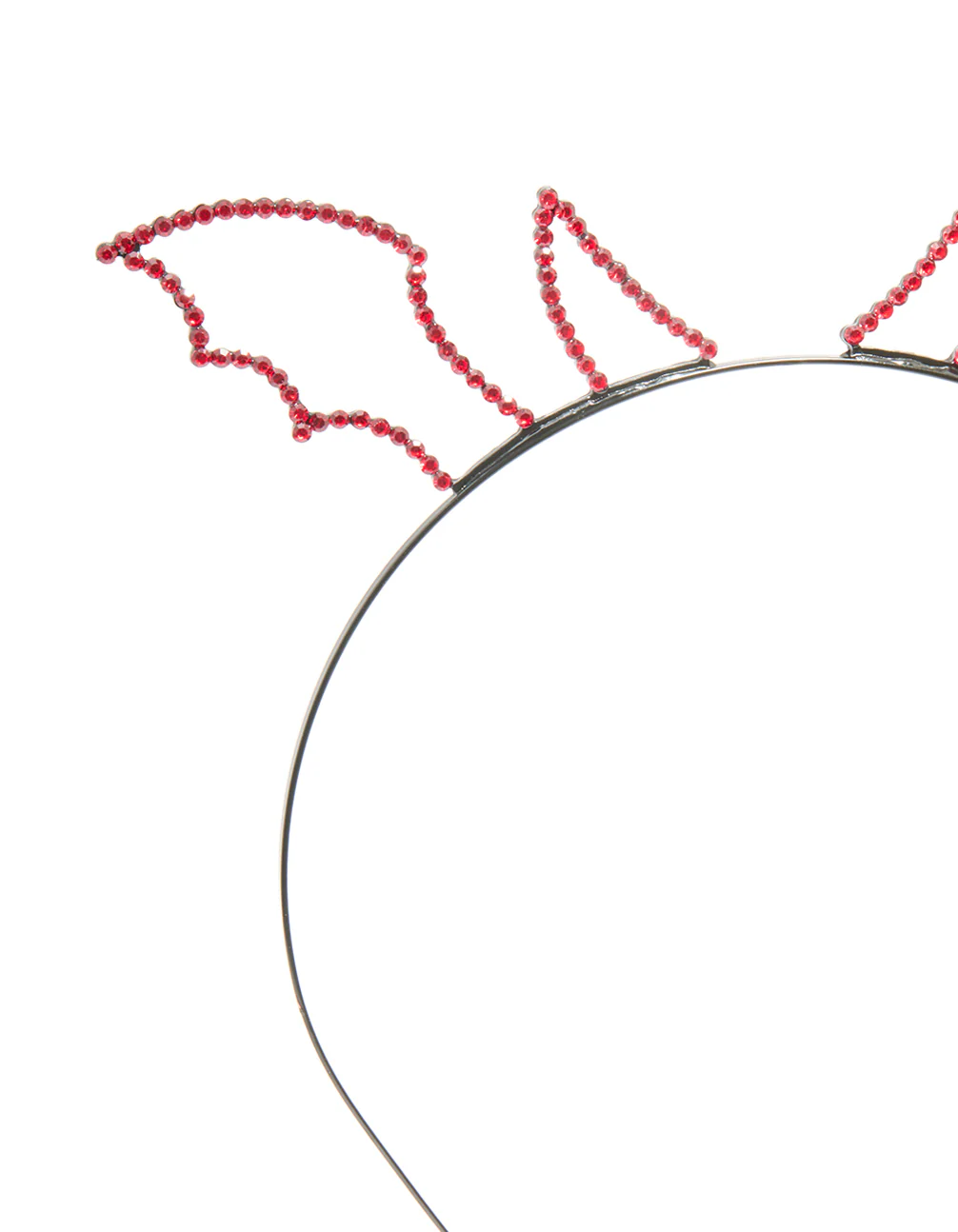 Black Coated Metal & Red Diamante Devil Horn Headband - Image 2