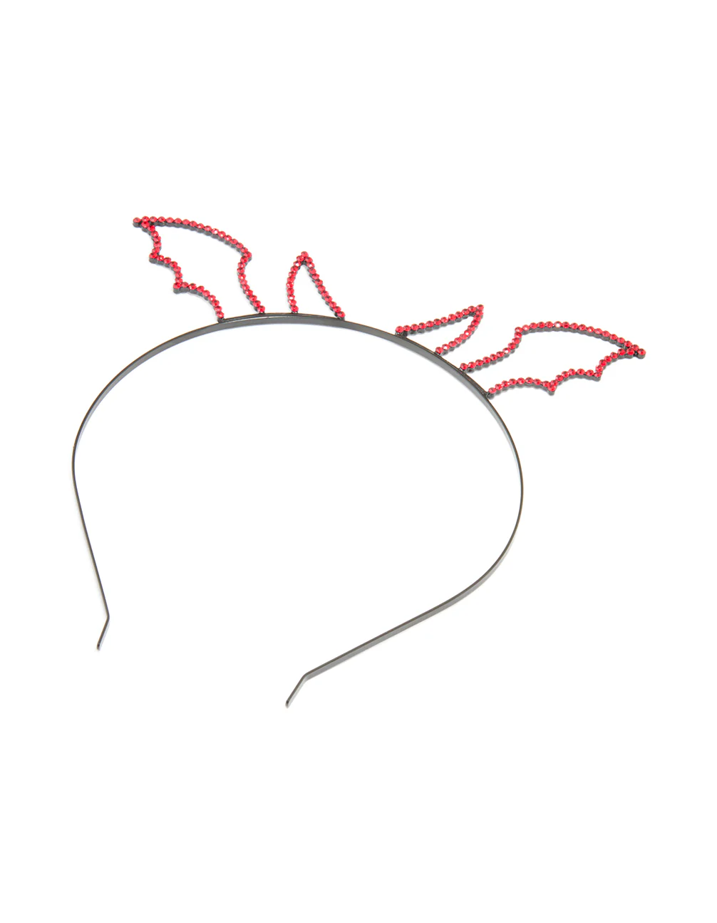Black Coated Metal & Red Diamante Devil Horn Headband - Image 3