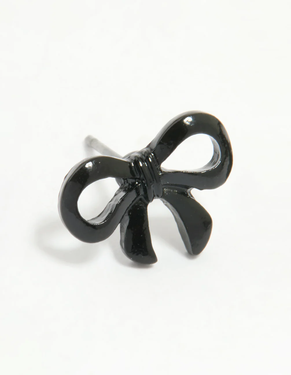 Black Coated Metal Ribbon Bow Stud Earrings - Image 4